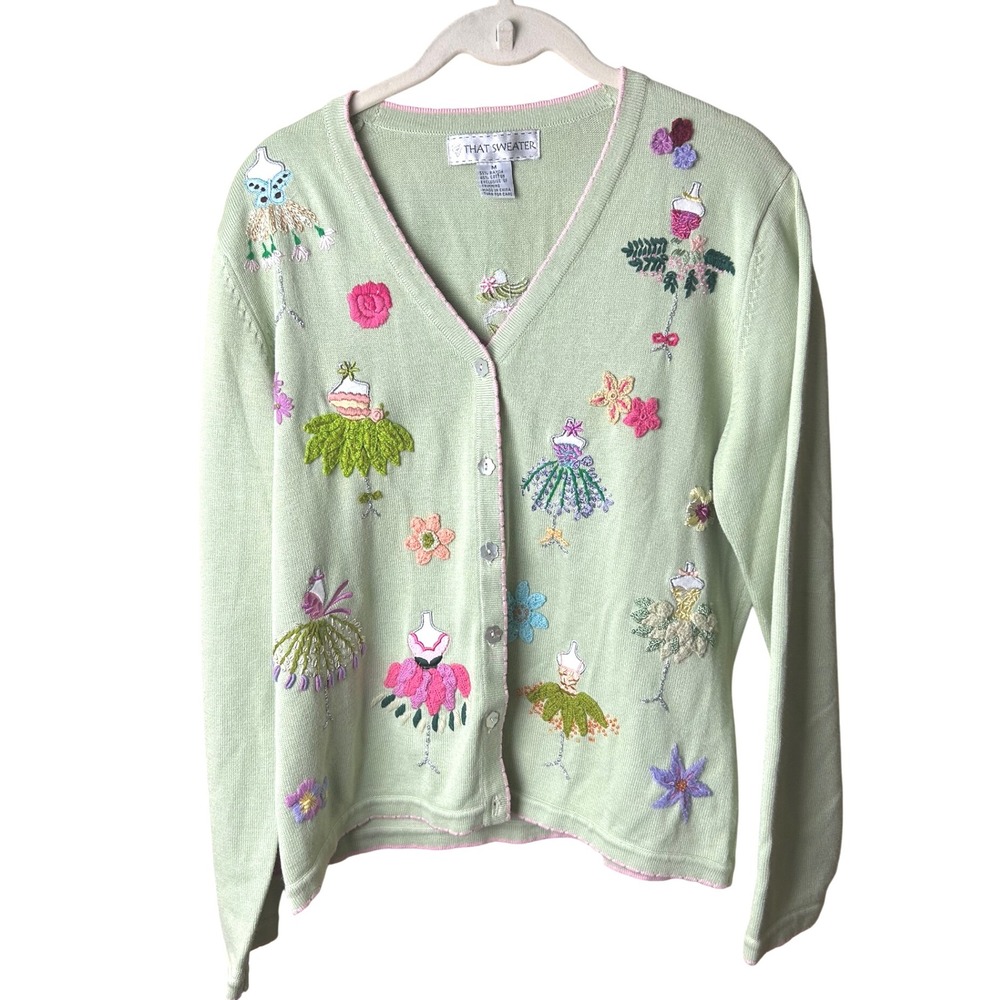 That Sweater Embellished Cardigan Medium Cottage Core Floral Dress Form Knitwear